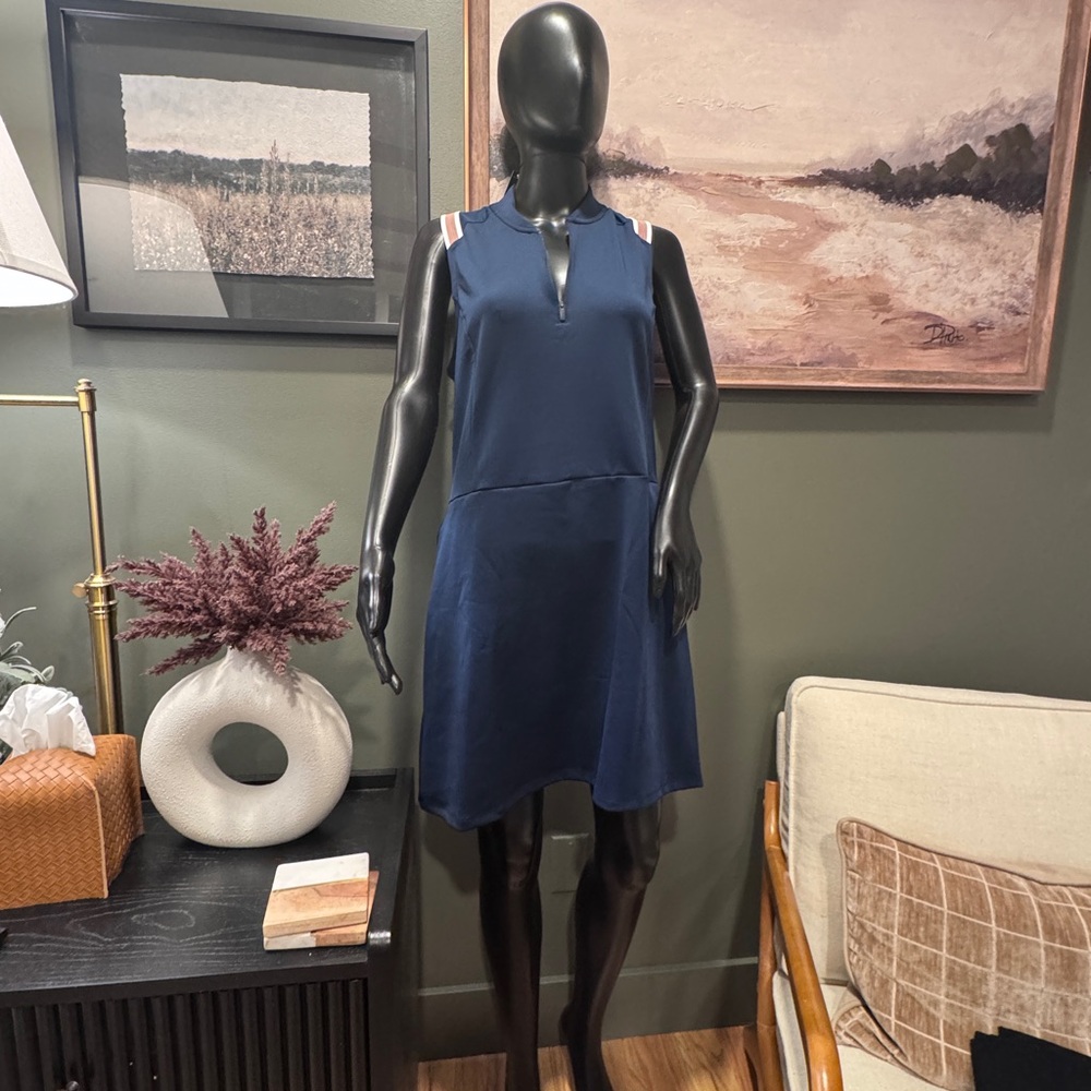 Adidas Sleeveless Navy Shift Dress with Zip Neck